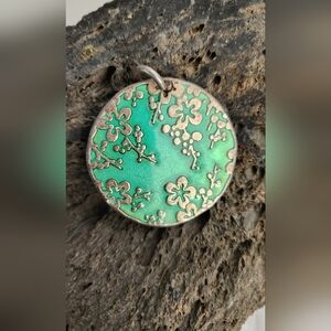Vintage 2 Sided pendant in Teal and Yellow